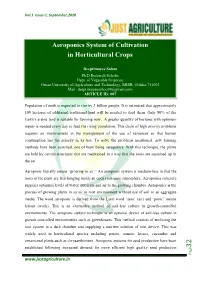 Aeroponics System of Cultivation in Horticultural Crops