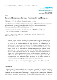 Bacterial Exopolysaccharides: Functionality and Prospects