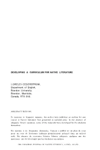 Developing a Curriculum for Native Literature