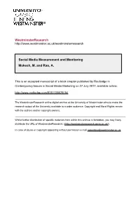 Social Media Measurement and Monitoring Mukesh, M. and Rao, A