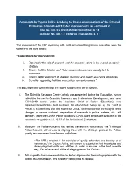 Comments by Cyprus Police Academy to the Recommendations of the External Evaluation Committee (EEC) for Improvements, As Contained in Doc No