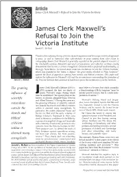 James Clerk Maxwell's Refusal to Join the Victoria Institute