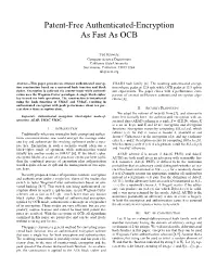 Patent-Free Authenticated-Encryption As Fast As OCB