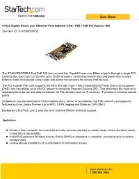4 Port Gigabit Power Over Ethernet Pcie Network Card - PSE / Poe PCI Express NIC Startech ID: ST4000PEXPSE