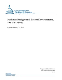 Kashmir: Background, Recent Developments, and U.S