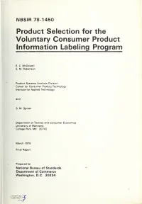 Product Selection for the Voluntary Consumer Product Information Labeling Program