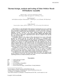 Thermal Design, Analysis and Testing of Solar Orbiter Stood- Off Radiator Assembly