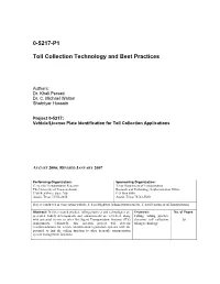 Toll Collection Technology and Best Practices (0-5217-P1)