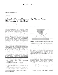 Adhesion Forces Measured by Atomic Force Microscopy in Humid Air