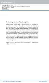 The Cambridge Handbook of Spanish Linguistics Edited by Kimberly L