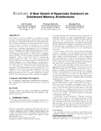 A New Variant of Hypercube Quicksort on Distributed Memory Architectures