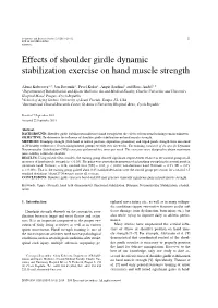 Effects of Shoulder Girdle Dynamic Stabilization Exercise on Hand Muscle Strength