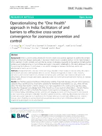 Operationalising the “One Health” Approach in India: Facilitators of and Barriers to Effective Cross-Sector Convergence for Zoonoses Prevention and Control F