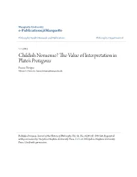 The Value of Interpretation in Plato's Protagoras