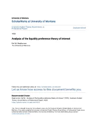 Analysis of the Liquidity Preference Theory of Interest