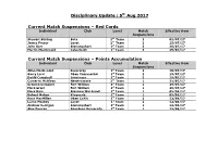 Disciplinary Update : 5Th Aug 2017 Current Match