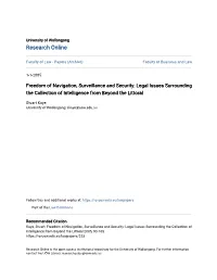 Freedom of Navigation, Surveillance and Security: Legal Issues Surrounding the Collection of Intelligence from Beyond the Littoral