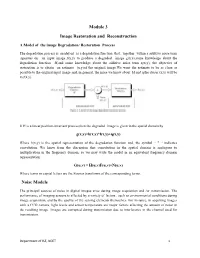 Module 3 Image Restoration and Reconstruction Noise Models