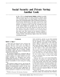 Social Security and Private Saving: Another Look