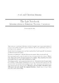 The Lab Notebook Literature References, Deﬁnitions, Theorems, Conventions