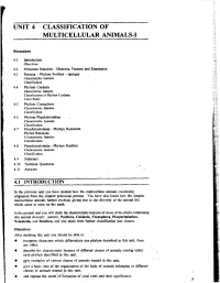 Unit 4 Classification of Multicellular Animals-I