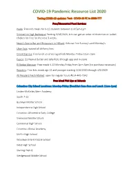 COVID-19 Pandemic Resource List 2020
