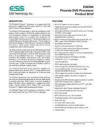 ESS Technology, Inc. ES8380 Phoenix DVD Processor Product Brief