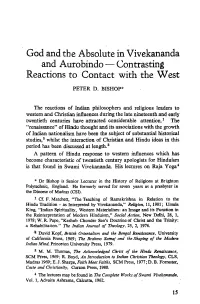 God and the Absolute in Vivekananda and Aurobindo- Contrasting Reactions to Contact with the West