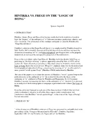 Hintikka Vs. Frege on the "Logic of Being"