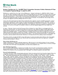 Hudson City Bancorp, Inc. and M&T Bank Corporation Announce