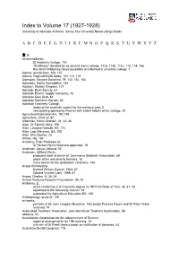 Index to Volume 17 (1927-1928) University of Adelaide Archives: Series 163 University Newscuttings Books