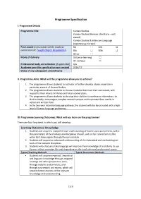 MA Korean Studies (Literature Pathway) Programme Specification