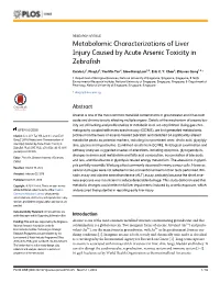 Metabolomic Characterizations of Liver Injury Caused by Acute Arsenic Toxicity in Zebrafish