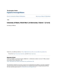 University of Maine, World War II, in Memoriam, Volume 1 (A to K)