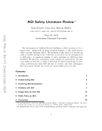 AGI Safety Literature Review Arxiv:1805.01109V2 [Cs.AI] 21 May 2018