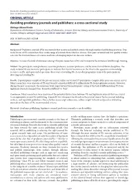 Avoiding Predatory Journals and Publishers: a Cross-Sectional Study