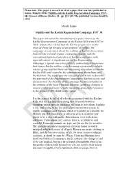 Mandy Sadan Syphilis and the Kachin Regeneration Campaign, 1937–38 This Paper Discusses the Introduction of a Policy Known As