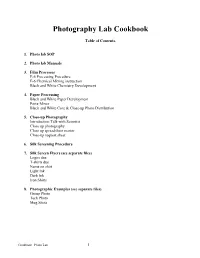 Photography Lab Cookbook