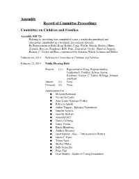 Assembly Record of Committee Proceedings Committee On