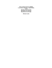 Material Safety Datasheet (MSDS) Li-Ion Button Cell Battery, Model CR2032, Used in PRA-SCL (F.01U.325.042) PRA-SCM (F.01U.325.041) PRA-SCS (F.01U.325.040)