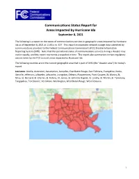 Communications Status Report for Areas Impacted by Hurricane Ida September 8, 2021