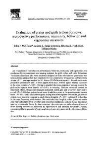 Evaluation of Crates and Girth Tethers for Sows: Reproductive Performance, Immunity, Behavior and Ergonomic Measures