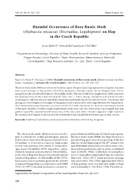 Harmful Occurrence of Rosy Rustic Moth (Hydraecia Micacea) (Noctuidae, Lepidoptera) on Hop in the Czech Republic