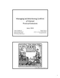 Managing and Monitoring Conflicts of Interest Practical Solutions