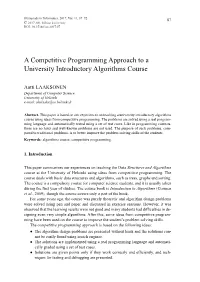 A Competitive Programming Approach to a University Introductory Algorithms Course