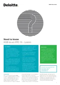 Need to Know IASB Issues IFRS 16 – Leases