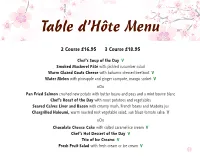 Table D'hôte Menu