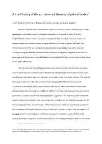 A Brief History of the Astronomical Theories of Paleoclimates1