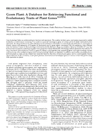 A Database for Retrieving Functional and Evolutionary Traits of Plant Genes1[OPEN]