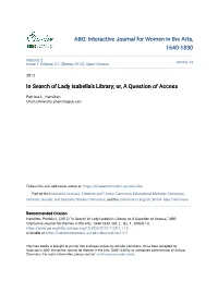 In Search of Lady Isabella's Library; Or, a Question of Access